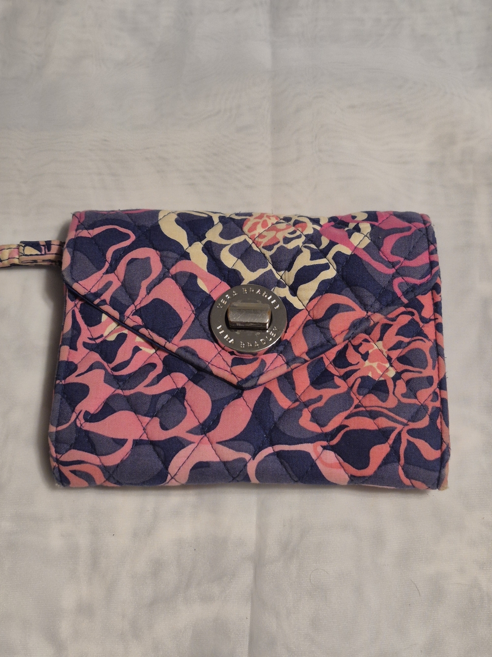 Vera Bradley Pink Navy Quilted Wristlet Wallet